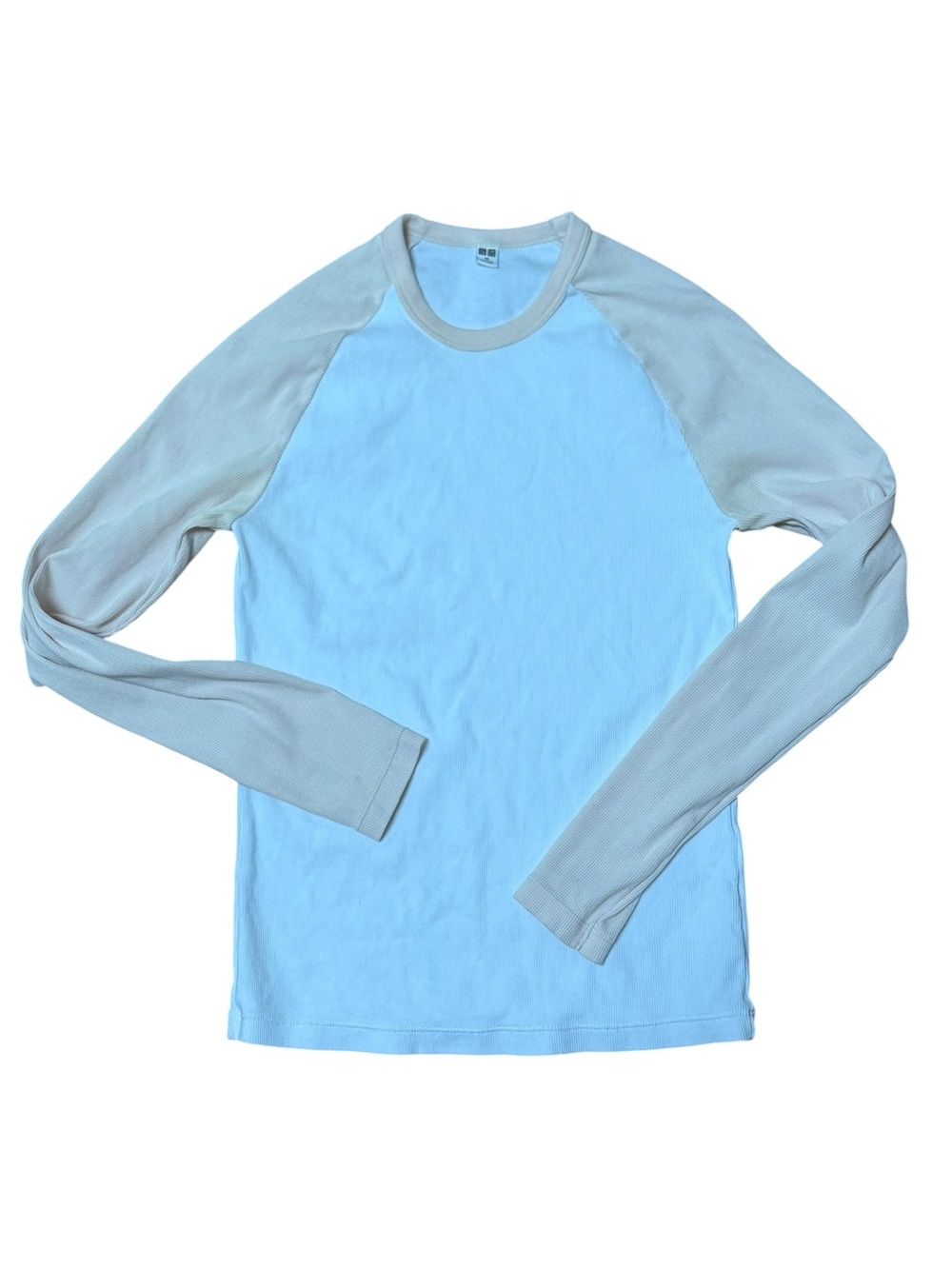 UNIQLO Women’s Soft Ribbed Raglan Long Sleeve T-Shirt (Light Blue / Cream)